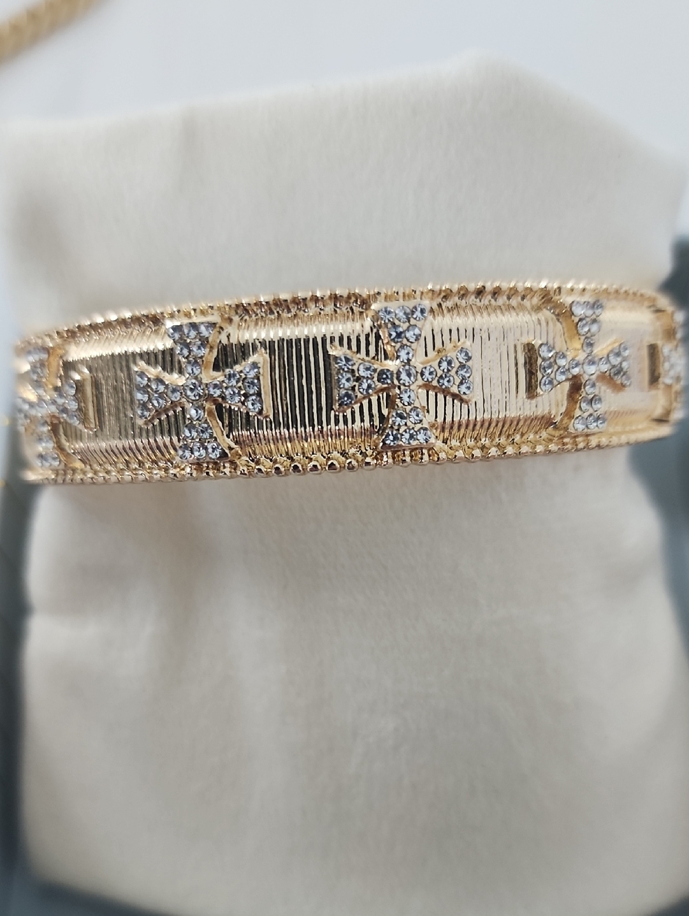 Gold Crystal Cross Accent Bangle Bracelet